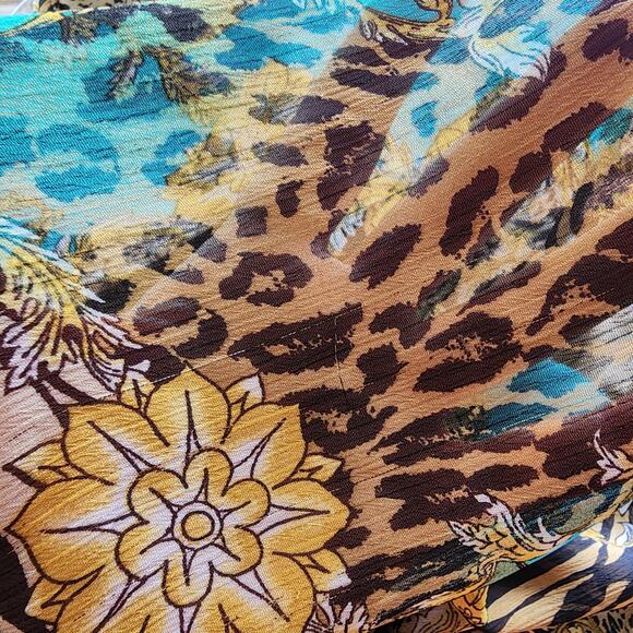 Zac & Rachel Gold Yellow Blue Teal Sheer Long Sleeve Button Up Blouse Size L - Picture 5 of 5